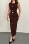 Brown Gold Accessory Detailed Pocketed Dress - 4