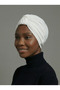 Crystal Butterfly Stone Embroidered Ribbed Lined Ecru Ready-Made Turban Hijab Evening Dress Bonnet - 4
