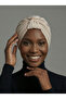 Crystal Butterfly Stone Embroidered Ribbed Lined Beige Ready-Made Turban Hijab Evening Dress Bonnet