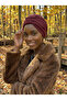 Crystal Butterfly Stone Embroidered Ribbed Lined Burgundy Ready-Made Turban Hijab Evening Dress Bonnet - 2