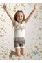 Tasseled Cotton Stone Printed Double Sleeveless T-Shirt Bronze Shiny Printed Shorts Girl's Summer Suit - 4