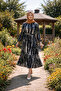 Women's Pattered Loose Model Button Detail Dress