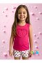 Girl's Double Summer Suit Heart Embroidered Fuchsia Sleeveless T-Shirt Shorts Suit - 4