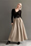 Beige Belted Long Women's Skirt Sh337