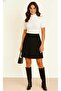 Above-the-knee black Brioche Knit women's flared skirt, high-waisted, elastic waist, everyday loose comfortable model