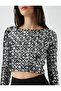 Crop Evening Dress Blouse Sequined Feather Detailed Long Sleeve - 6