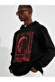 Skull Printed Hooded Sweatshirt Fleece-Lined - 2