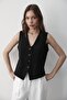 Women's Lined Button Detailed Linen Vest Black - 4