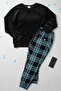 Women's Winter Flannel Pajama Set – Top Flannel, Bottom Plaid, Long Sleeve, Pink / Navy Blue - 6