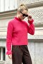 Women's Soft Textured Half Turtleneck Knit Sweater – Fuchsia - 3