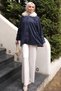 Navy Blue Collar Fur Detailed Suede Jacket - 3