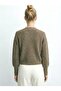 Women's Buttoned V-Neck Knit Cardigan – Short Length Relaxed Fit - Brown - 6