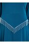 Women Teal Diamond Tassels Midi Dress - 4