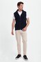 Men's standard fit regular cut zip-up Mock Neck warm navy knit vest - 3