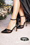 Milano 7 cm Heeled Shoes Black Satin with Pearls and Barettes, Mesh Evening Shoes - 4