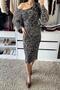 Shoulder and Waist Gathered Boat Neck Tulle Dress - Black Black - 3