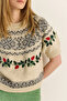 Women's Cream Embossed Embroidery Detailed Patterned Short Sleeve Knitwear Sweater 2616 60283921 - 5