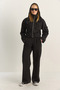 Women's Black Pocket Detailed Hooded Zippered Scuba Top and Bottom Set 4058 60283919 - 6