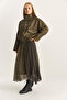 Women's Khaki Mix Plaid Patterned Wrinkle Effect Lined Midi Chiffon Skirt 20090 60283906 - 3