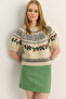 Women's Cream Embossed Embroidery Detailed Patterned Short Sleeve Knitwear Sweater 2616 60283921 - 4