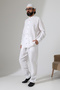 Men's Muslin Judge Collar Shirt and Pants Two-Piece Set, Modern Hajj Umrah Outfit - White (Vşn) - 3