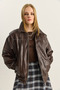 Women's Brown Stitching Detailed Lined Elastic Waist Pocketed Oversize Faux Leather Jacket 3173 60283894 - 3