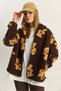 Women's Brown Hooded Pocket Detailed Teddy Oversize Fleece Sweatshirt 4133 60283893 - 4