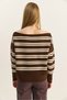 Women's Brown Boat Neck Striped Knitwear Sweater 34105 60283909 - 8