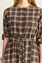 Women's Brown Beige Plaid Patterned Crew Neck Belted Flared Cotton Dress 5611 60283899 - 7