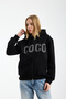 Women's Tops Stone Printed Hooded Kangaroo Pocket Zippered Three Thread Sh Fleece-Lined O Oversized Sweatshirt - 8