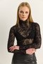 Women's Black Floral Patterned Semi-Transparent High-Neck Tulle Blouse 6115 60283923 - 5