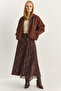 Women's Brown Green Diamond Patterned Pleated Lined Chiffon Skirt 60283905