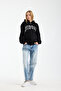 Women's Tops Stone Printed Hooded Kangaroo Pocket Zippered Three Thread Sh Fleece-Lined O Oversized Sweatshirt - 7