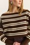Women's Brown Boat Neck Striped Knitwear Sweater 34105 60283909 - 6