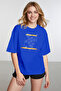 Women's Daisy Patterned It Is Well Written Crew Neck Cobalt Blue T-Shirt