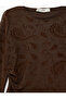 Asymmetrical Long-Sleeved Crew Neck Shawl Patterned Tulle T-Shirt - 5