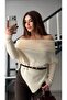 Ecru asymmetric cut madonna collar sweater - 3
