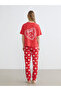 Red Crew Neck Printed Women's Pajamas Set - 4