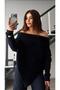 Navy Blue Asymmetrical Cut Madonna Collar Sweater - 7