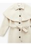 Long Cape Coat with Belted Pockets and Buttons - 5