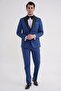 Slim Fit Removable Shawl Satin Collar Parliament Blue Groom Suit with Vest Tuxedo Suit Black 072 - 2