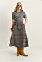 Women's Coffee and Navy Blue Plaid Patterned Pocket Detailed A-Line Long Skirt 60283870 - 2