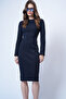 Dark Navy Blue Crew Neck Midi Length Knitted Dress Alc-X14774 - 5