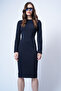 Dark Navy Blue Crew Neck Midi Length Knitted Dress Alc-X14774 - 2