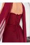Burgundy Bow Detailed Scarf Strapless Evening Dress - 7