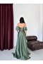 Khaki Strapless Balloon Sleeve Sequined Cape Evening Dress - 6