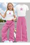 Children's New Star Printed Crop T-Shirt - Wide Leg Pocketed Tracksuit Set