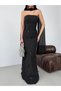 Black Bow Detailed Scarf Strapless Evening Dress - 6