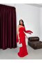 Red Bow Detailed Scarf Strapless Evening Dress - 2