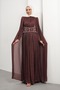 Plum Waist Stone-Embellished Cape Pleated Evening Dress